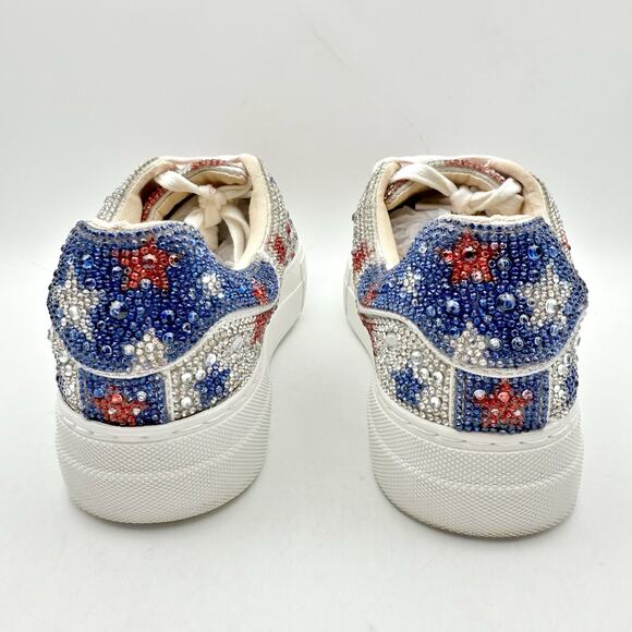 Betsey Johnson Womens Sidny Sneakers US 6 M Red White Blue Stars Rhinestone EUC - Picture 9 of 13
